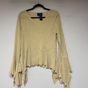 Rag Blouse Women Small Yellow Excellent Crinkle Bell Sleeve Boho 3436-S